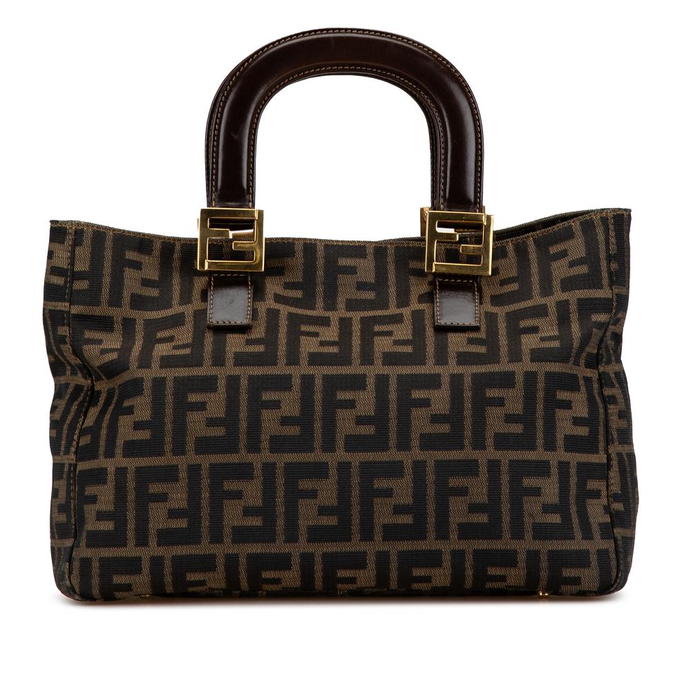 Fendi B Fendi Brown Canvas Fabric Small Zucca Twins Tote Italy