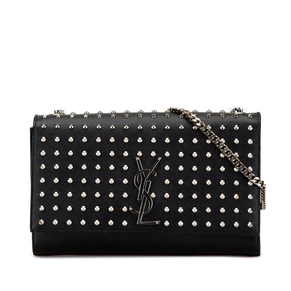 Saint Laurent AB Saint Laurent Black Calf Leather Medium Grain De Poudre Studded Kate Crossbody Italy