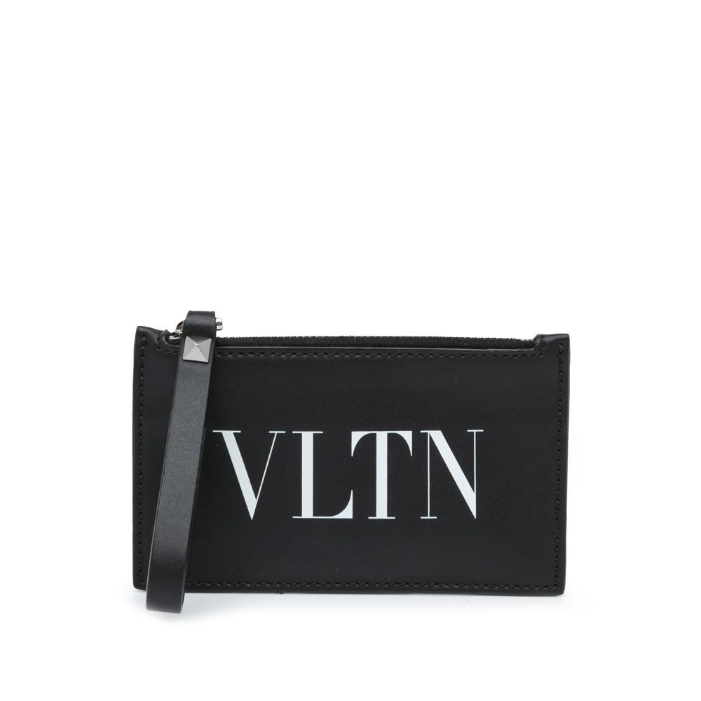 Valentino AB Valentino Black Calf Leather VLTN Zip Card Holder Italy