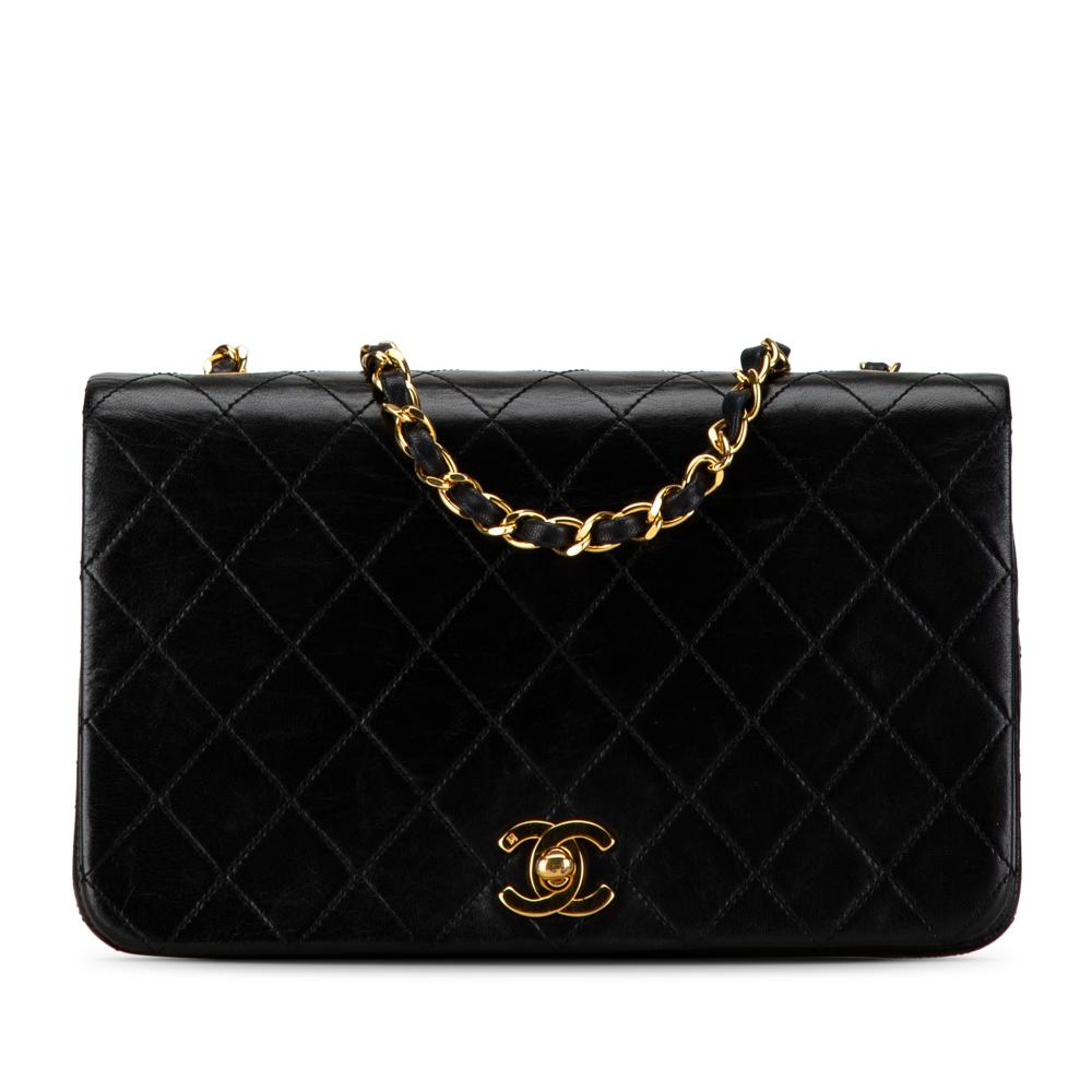 Chanel B Chanel Black Lambskin Leather Leather CC Quilted Lambskin Full Flap France