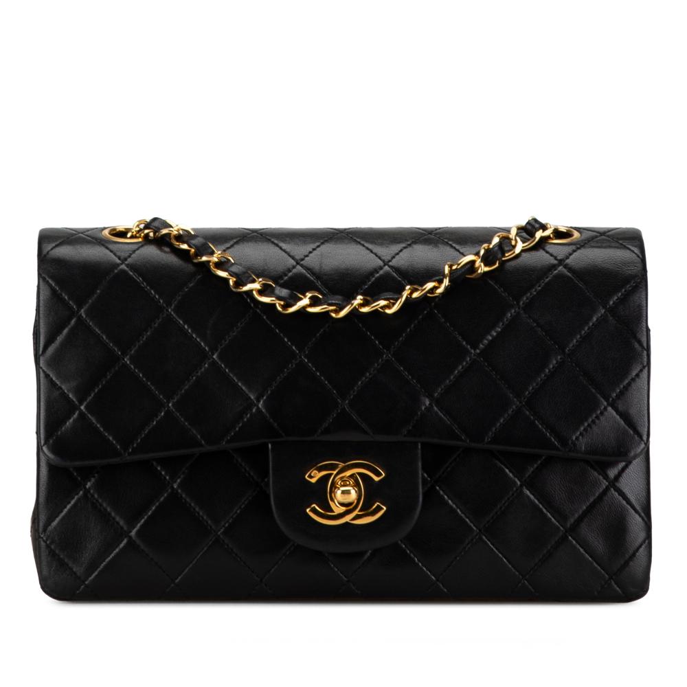 Chanel B Chanel Black Lambskin Leather Leather Small Classic Lambskin Double Flap France