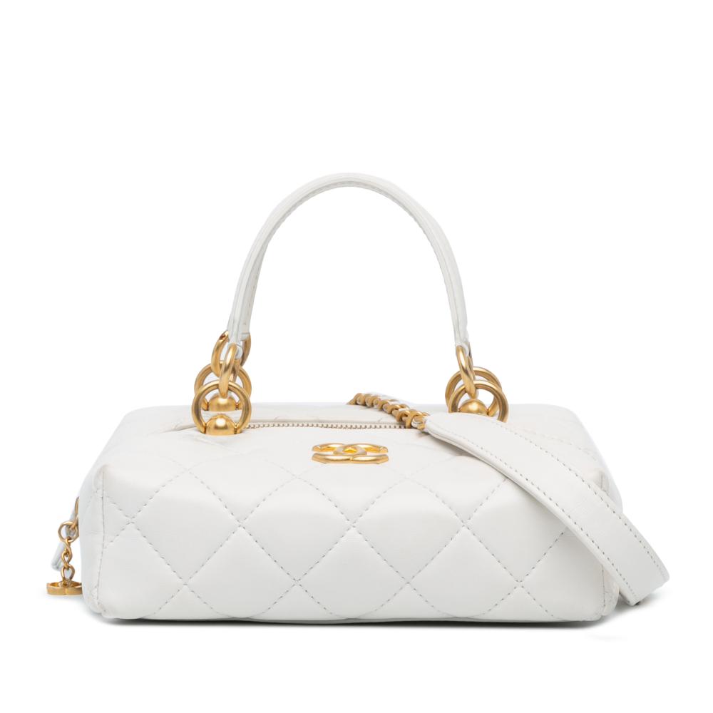 Chanel White Lambskin Leather Leather Métiers d'Art CC Quilted Lambskin Box with Top Handle France