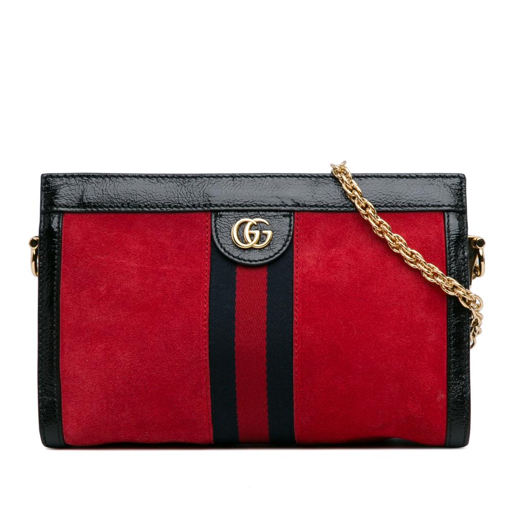 Gucci AB Gucci Red Suede Leather Small Ophidia Chain Crossbody Bag Italy