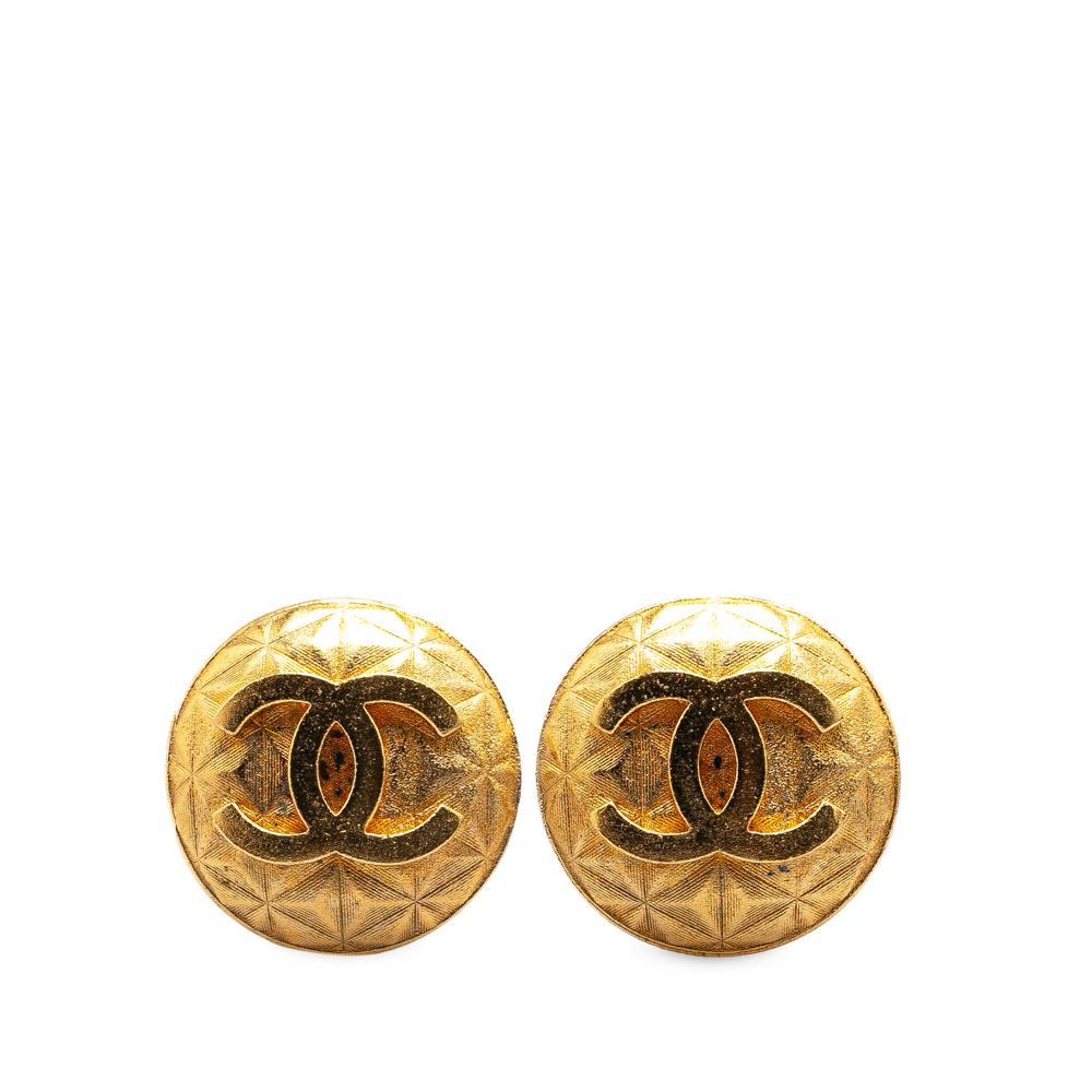 Chanel B Chanel Gold Gold Plated Metal CC Round Clip On Earrings France