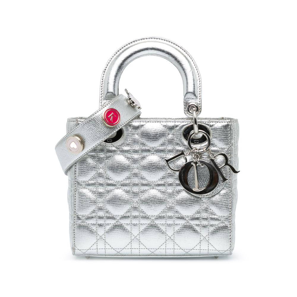 Christian Dior B Dior Silver Calf Leather Small Metallic Grained skin Cannage My ABCDior Lady Dior Italy