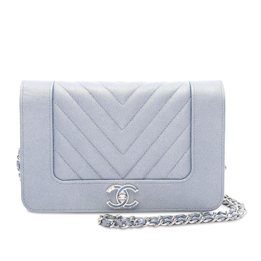 Chanel Blue Chevron Quilted Caviar Mademoiselle Wallet On Chain Italy