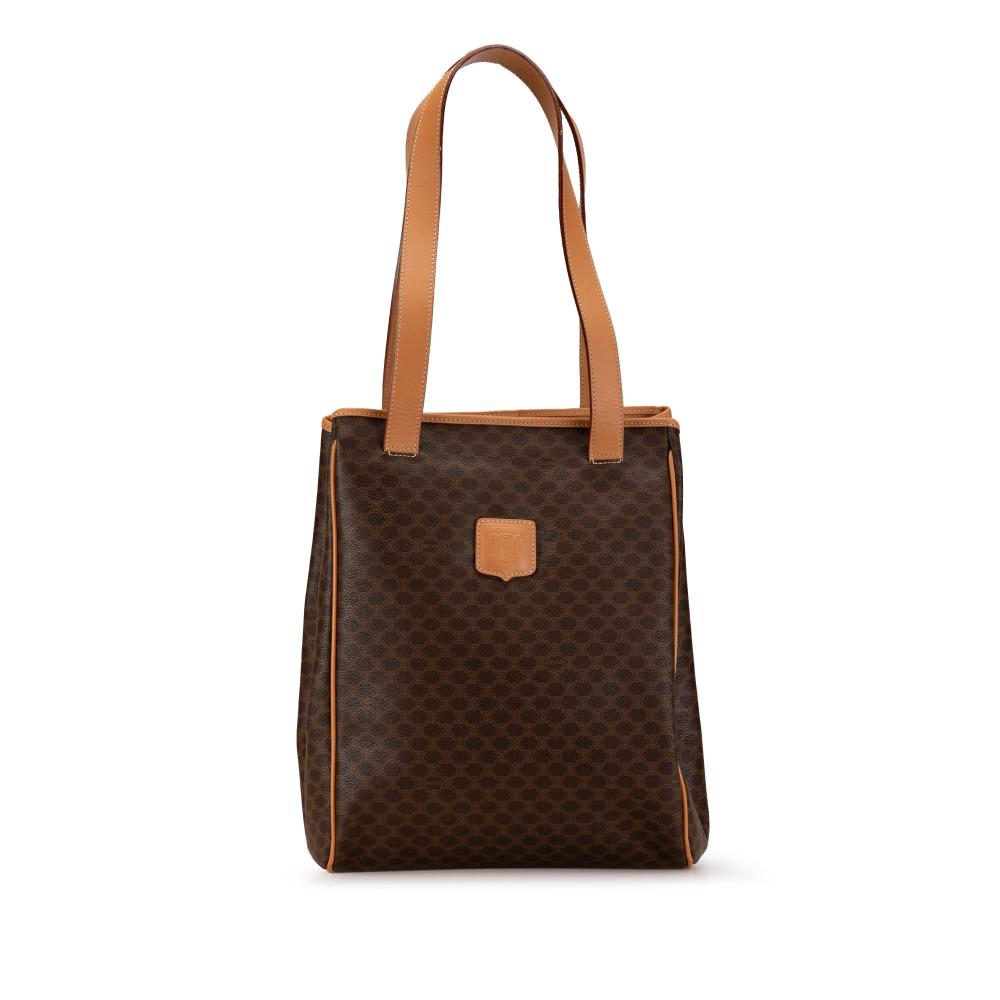 Celine B Celine Brown Coated Canvas Fabric Macadam Tote Italy