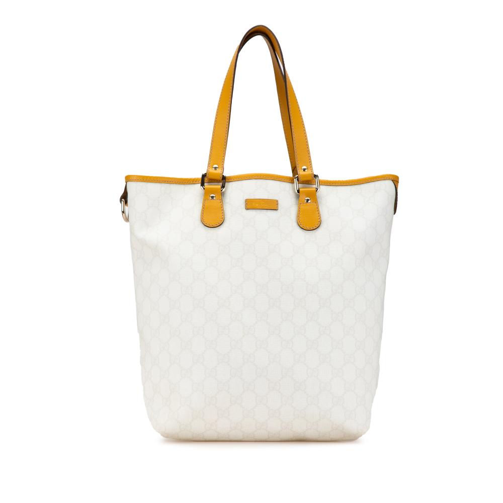 Gucci AB Gucci White Coated Canvas Fabric GG Supreme Tote Italy