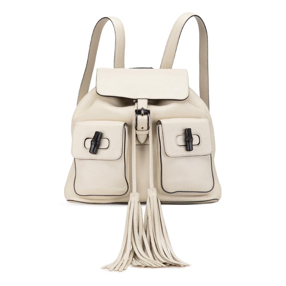 Gucci B Gucci White Ivory Calf Leather Bamboo Tassel Backpack Italy