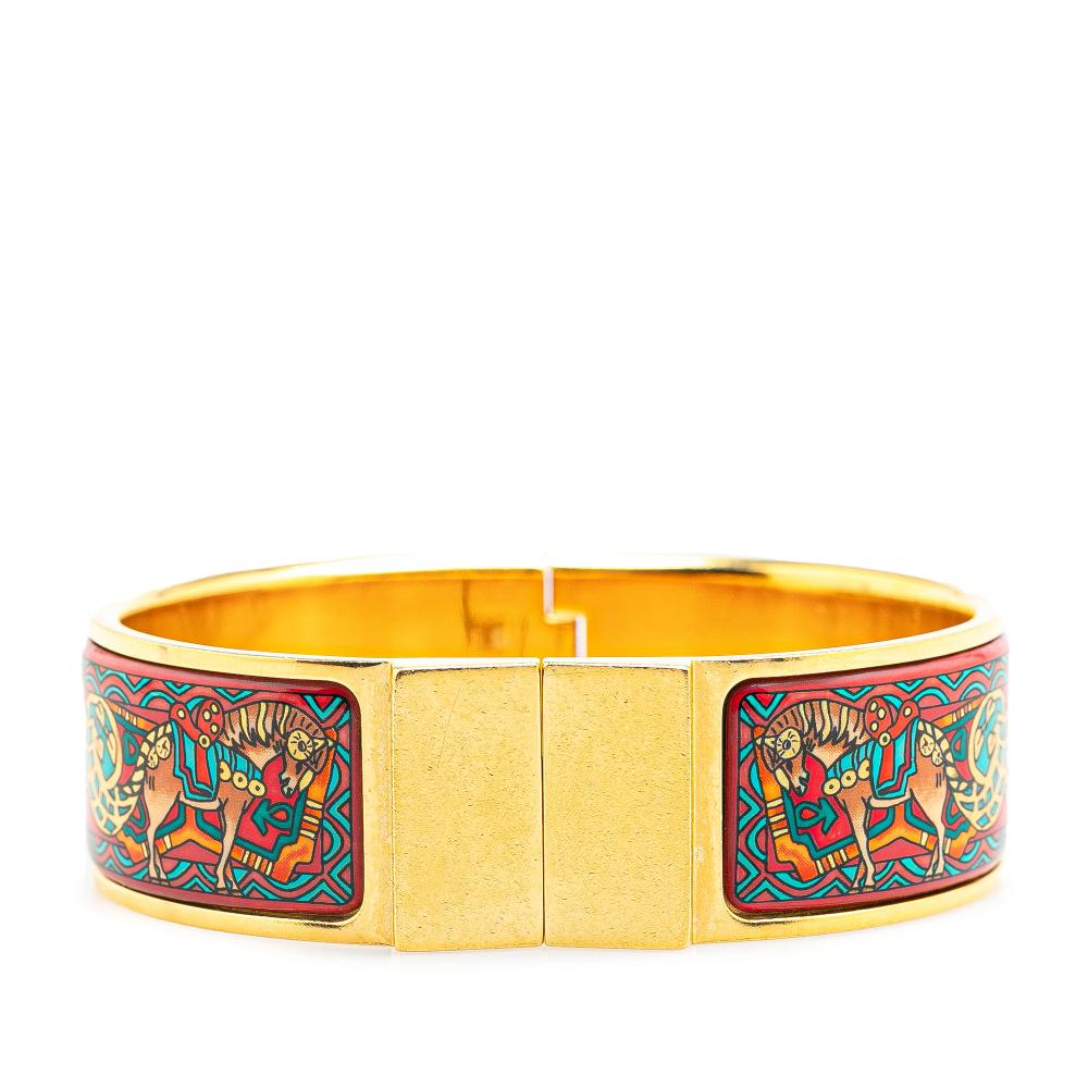 Hermès AB Hermès Red with Gold Enamel Other Wide Horse Loquet Hinge Bangle France