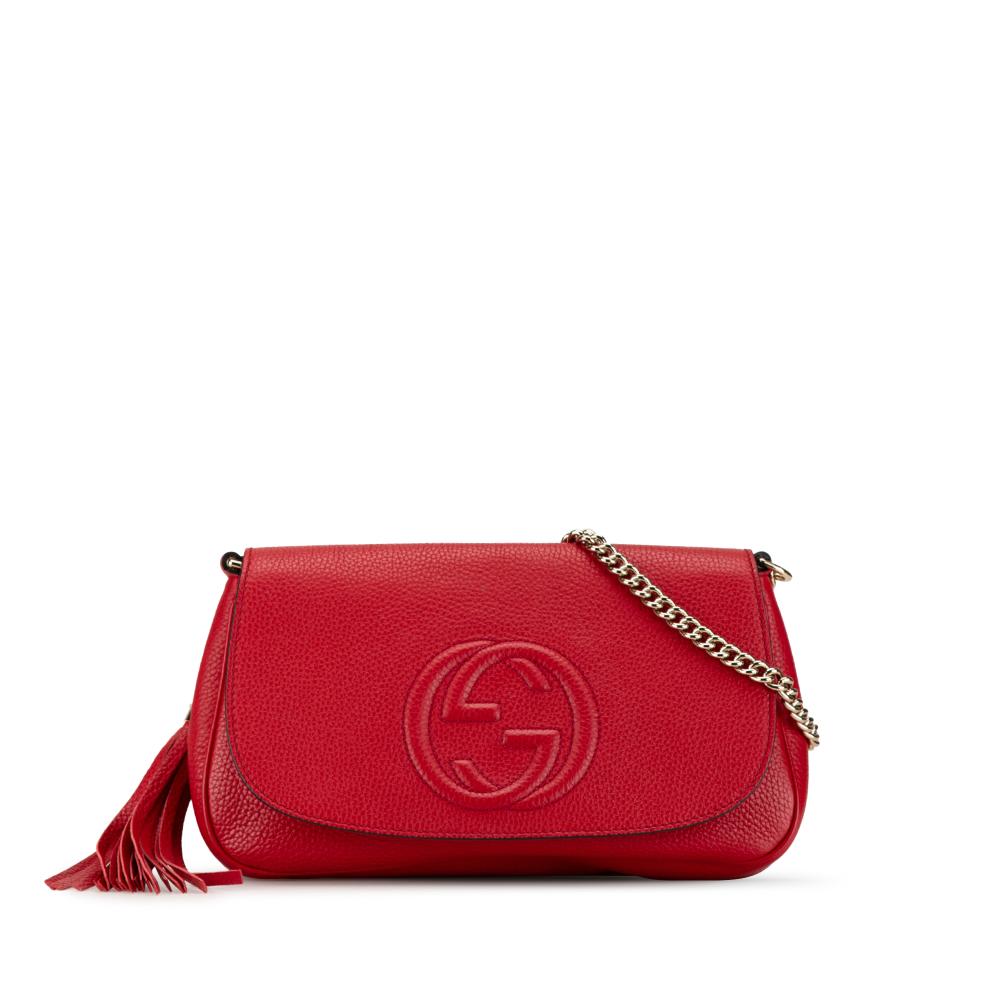 Gucci AB Gucci Red Calf Leather Soho Chain Crossbody Italy