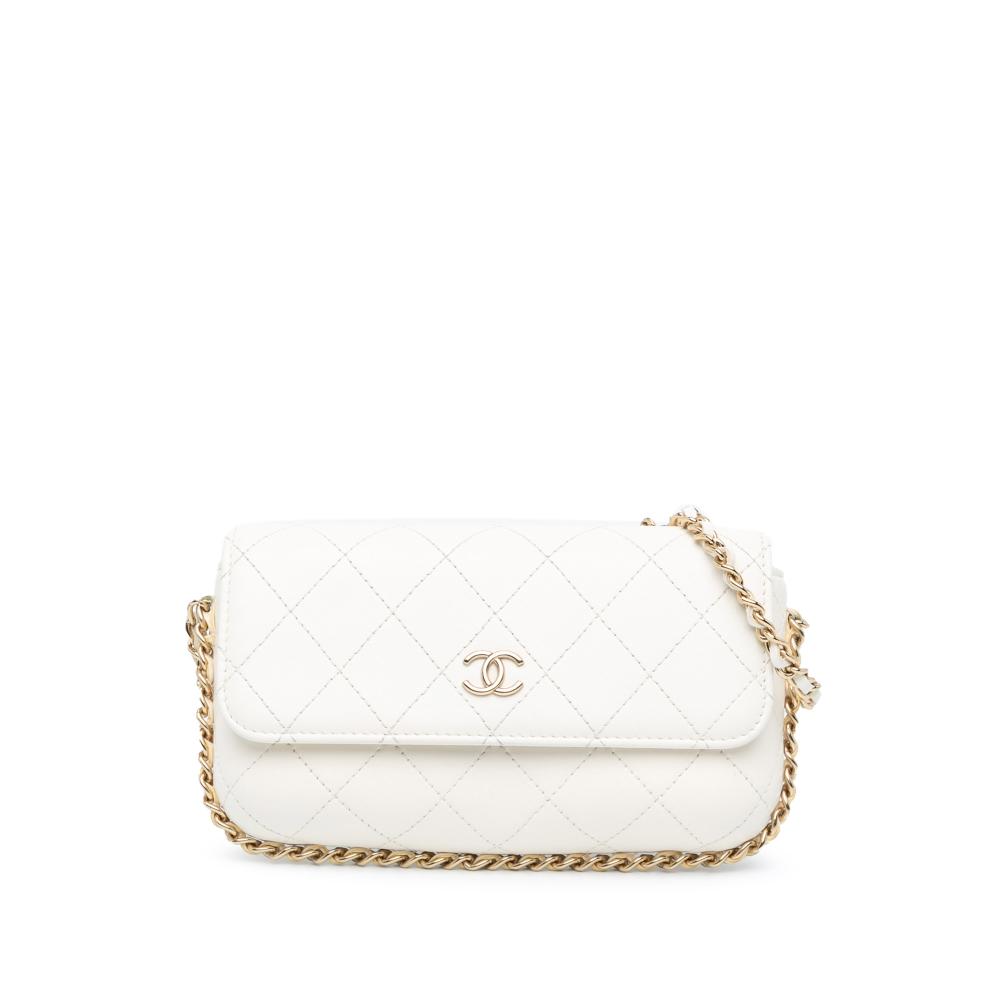 Chanel B Chanel White Lambskin Leather Leather Lambskin Chain Around Flap Phone Case Italy