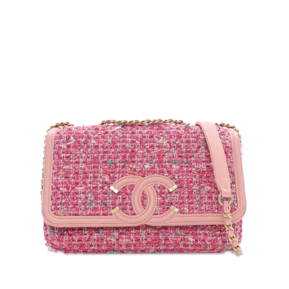 Chanel AB Chanel Pink Tweed Fabric Medium CC Filigree Flap Italy