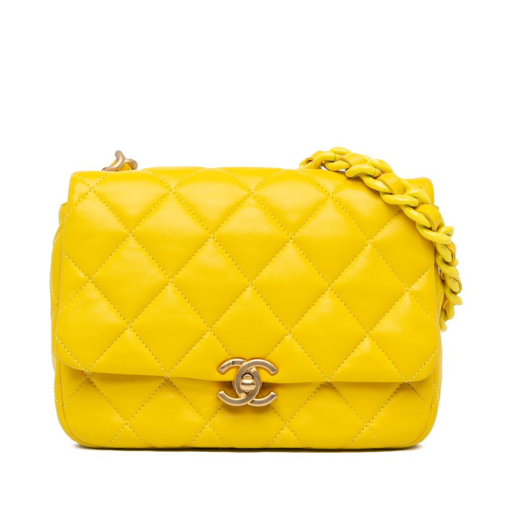 Chanel B Chanel Yellow Lambskin Leather Leather Small Quilted Lambskin Candy Chain Flap Italy