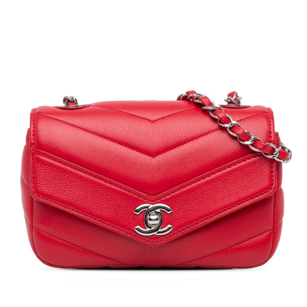 Chanel B Chanel Red Caviar Leather Leather Mini Caviar Chevron Data Center Envelope Flap Bag France