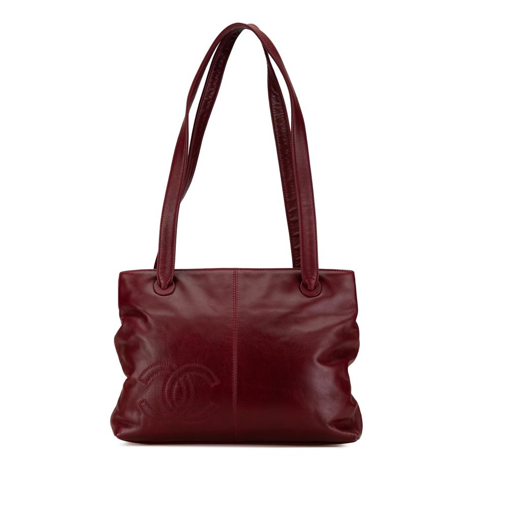 Chanel B Chanel Red Bordeaux Lambskin Leather Leather CC Lambskin Tote Italy