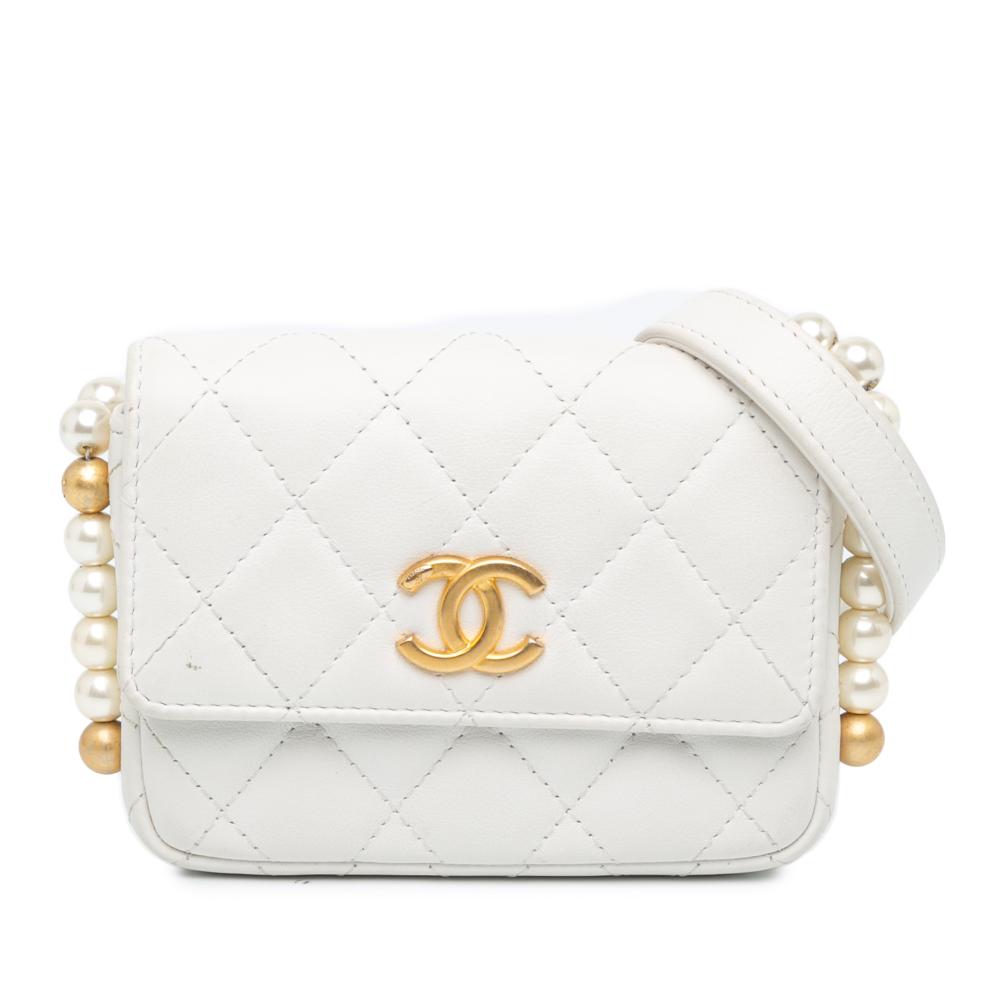 Chanel B Chanel White Lambskin Leather Leather Quilted Lambskin About Pearls Card Holder On Chain Italy