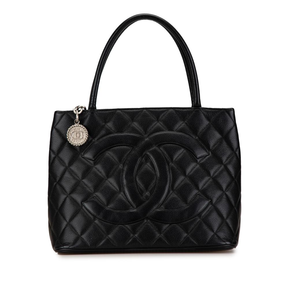 Chanel B Chanel Black Caviar Leather Leather Caviar Medallion Tote France