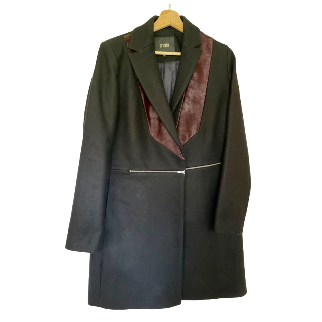 Maje Wool/cashmere coat with leather detail