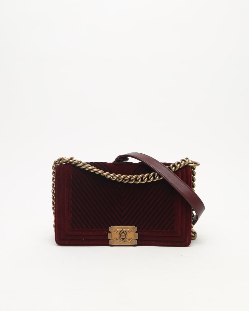 Chanel Medium Chevron Velvet Boy Bag