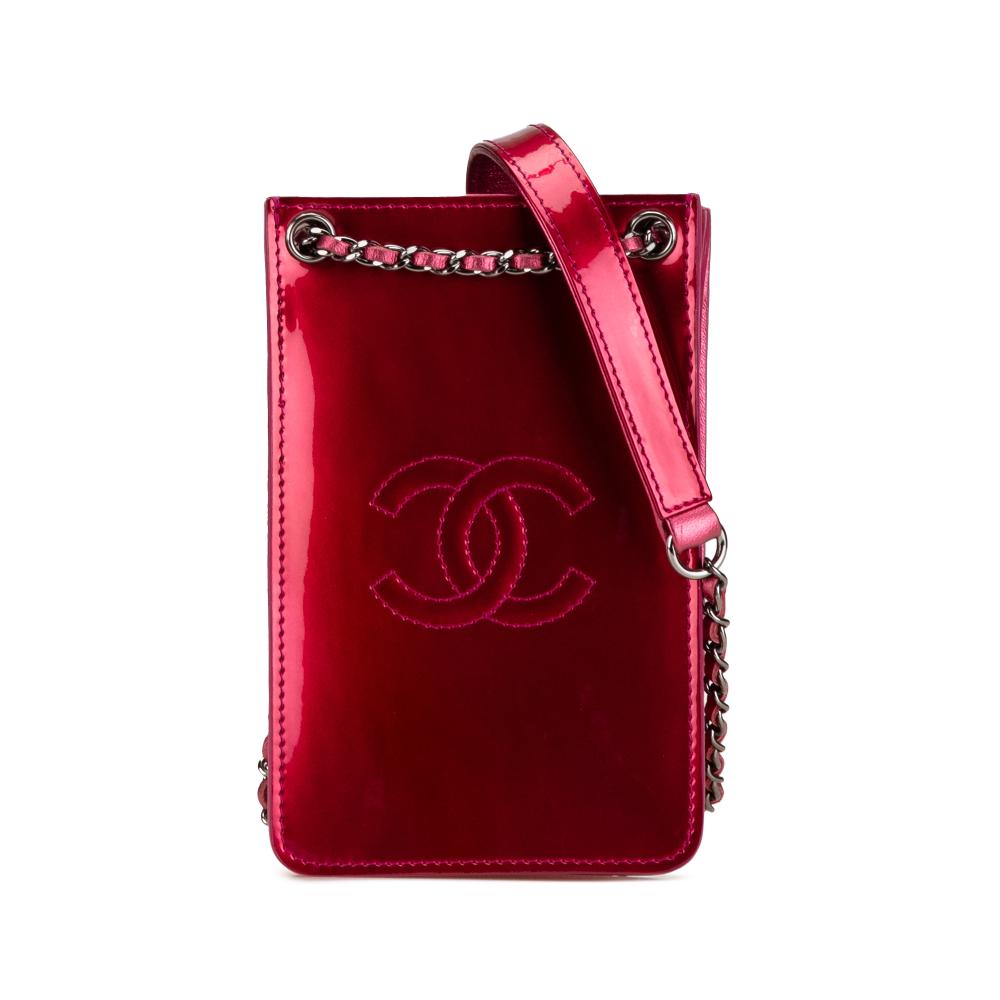 Chanel AB Chanel Pink Dark Pink Patent Leather Leather CC Patent Phone Holder Crossbody Italy