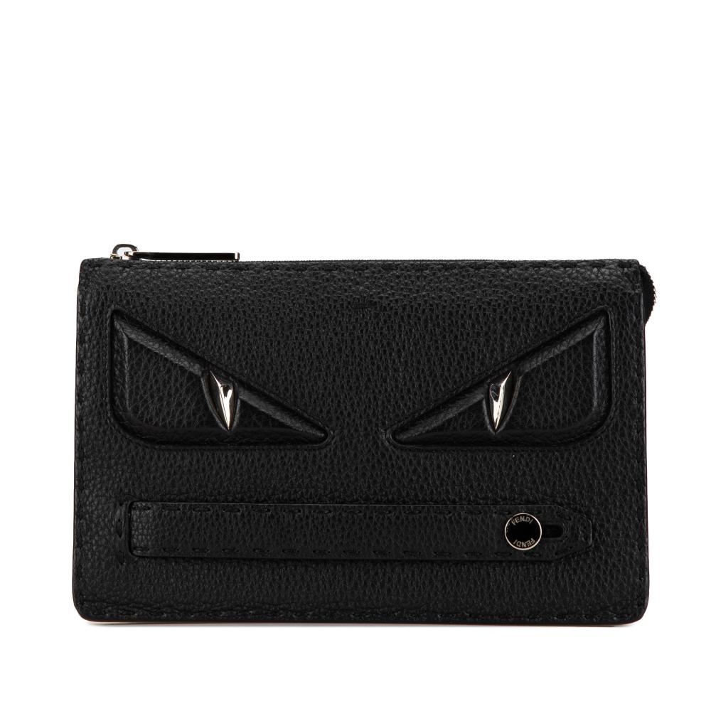 Fendi B Fendi Black Calf Leather Selleria Monster Clutch Italy