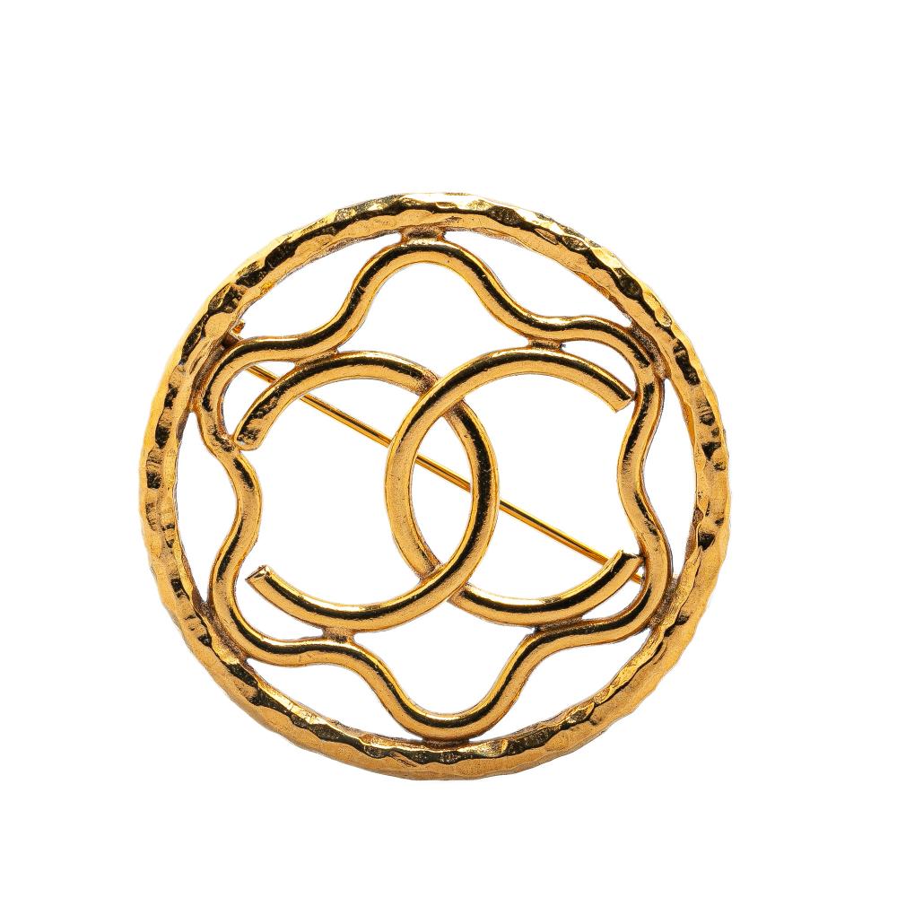 Chanel AB Chanel Gold Gold Plated Metal CC Flower Brooch France