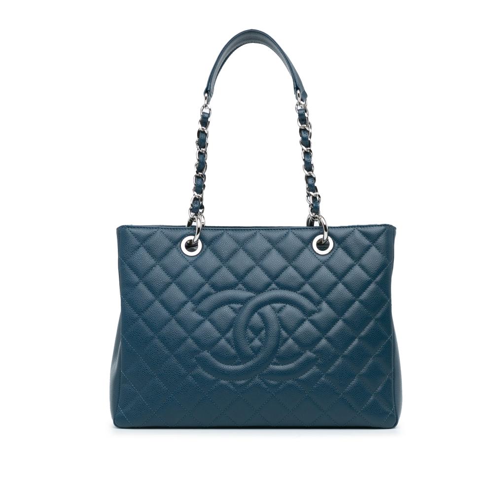 Chanel B Chanel Blue Navy Caviar Leather Leather Caviar Grand Shopping Tote Italy