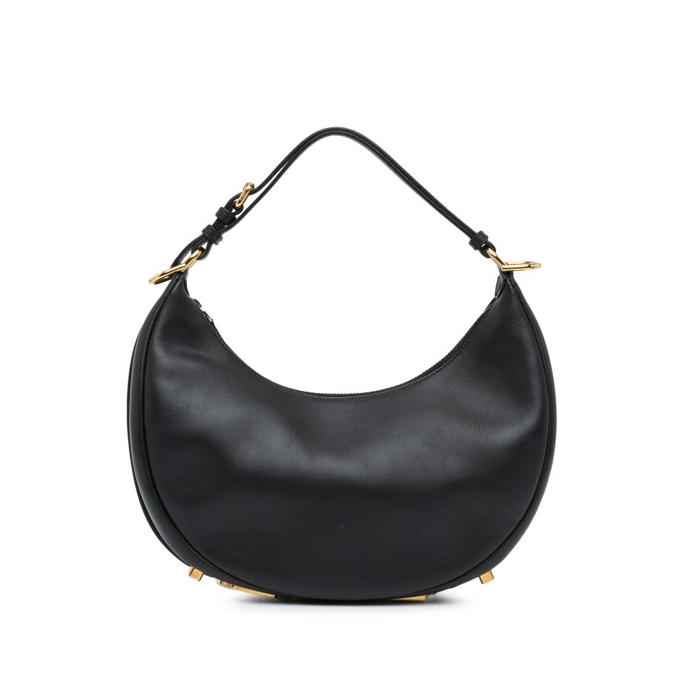 Fendi B Fendi Black Calf Leather Medium Fendigraphy Hobo Italy