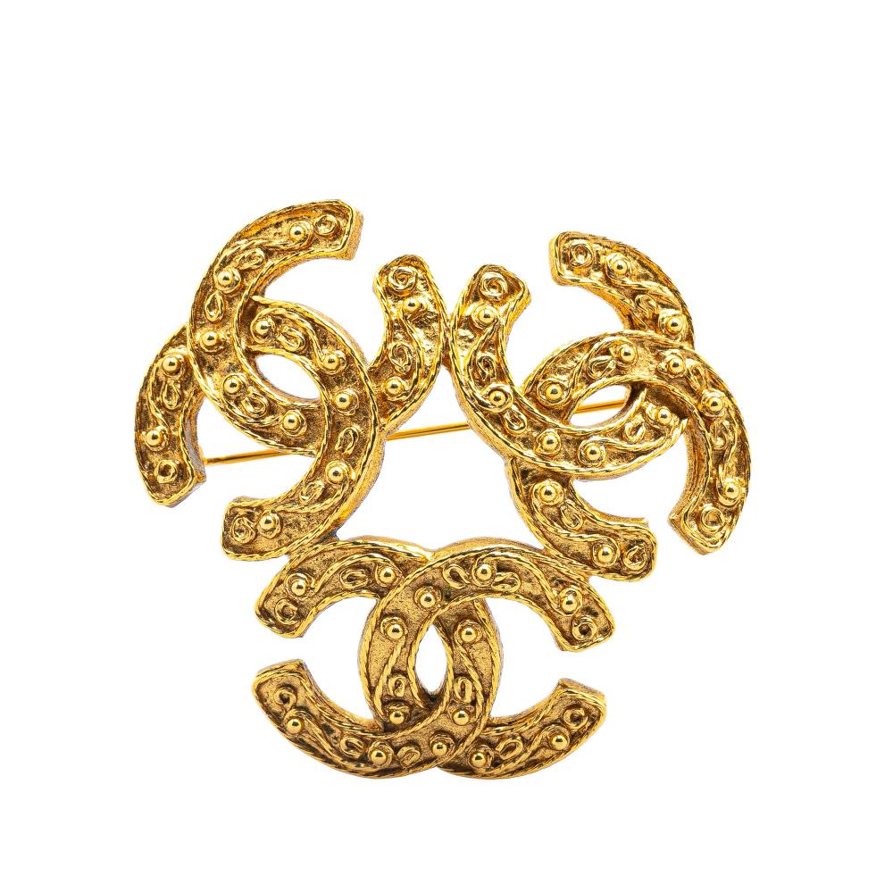 Chanel AB Chanel Gold Gold Plated Metal Triple CC Brooch France