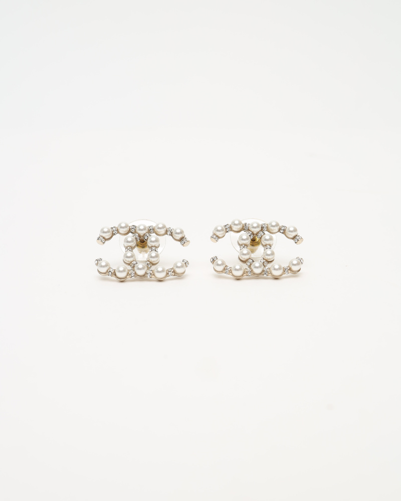 Chanel CC Rhinestones and Pearls Earrings