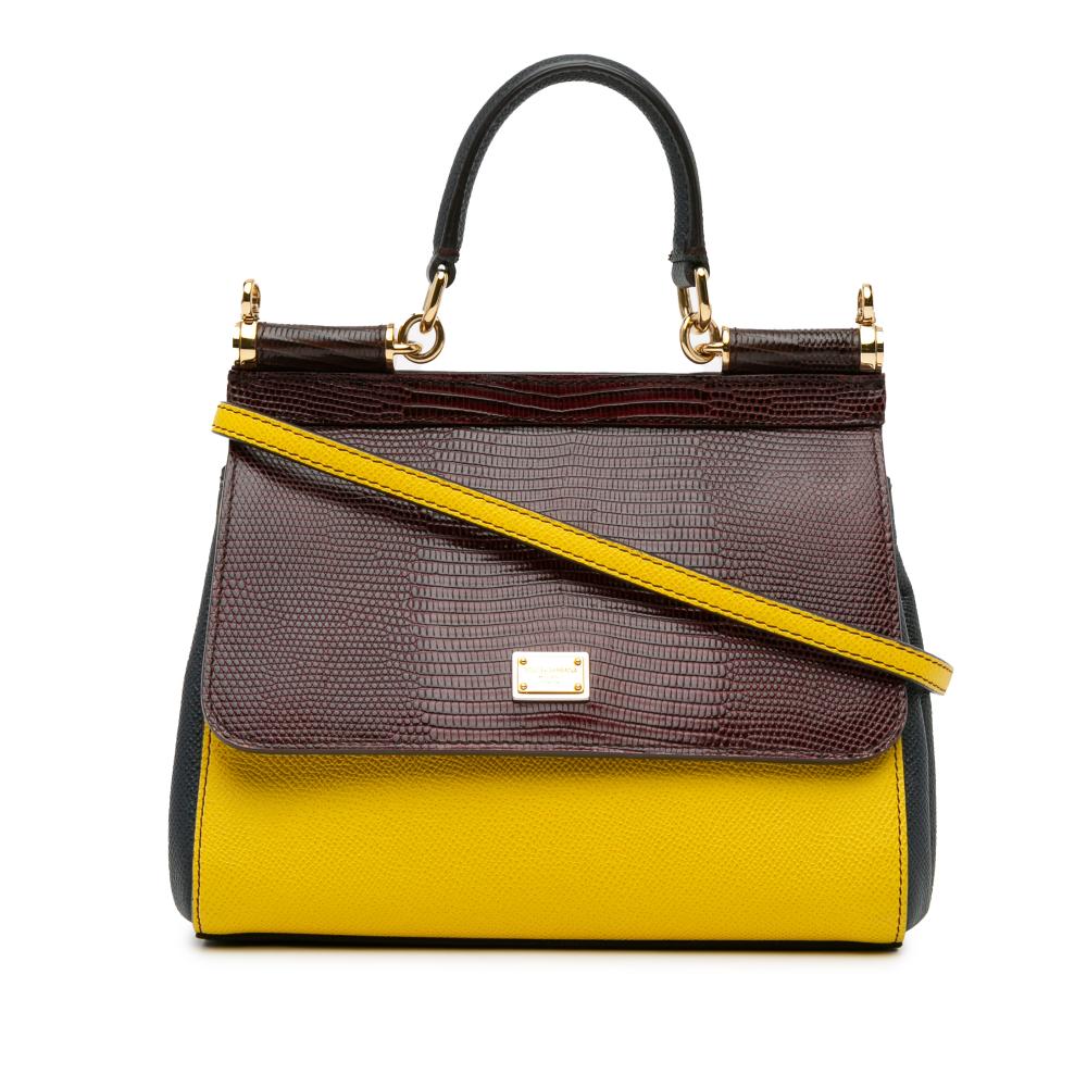 Dolce&Gabbana AB Dolce & Gabbana Yellow Calf Leather Small Tricolor Embossed skin Miss Sicily Satchel Italy