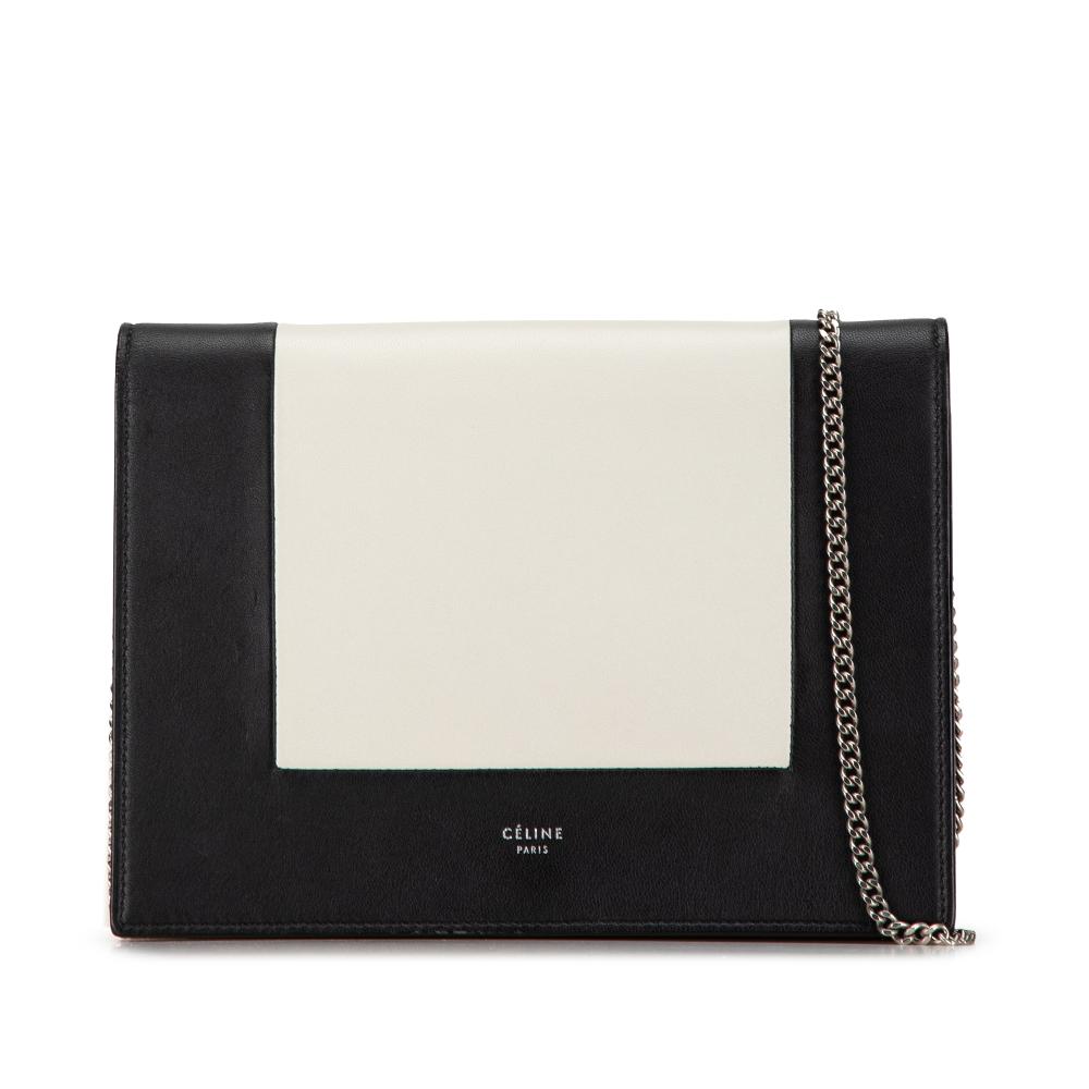 Celine B Celine White with Black Calf Leather Frame Wallet On Chain Italy