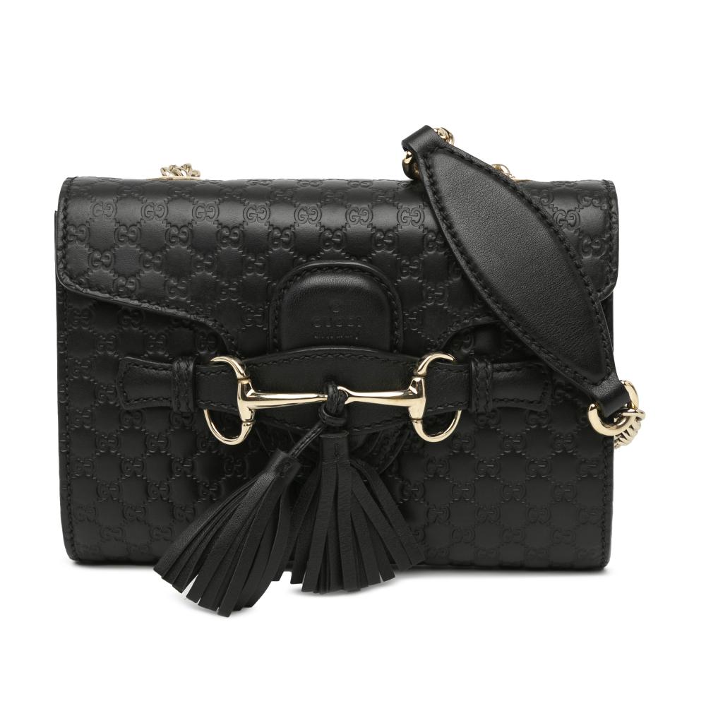 Gucci AB Gucci Black Calf Leather Mini Microguccissima Emily Crossbody Italy