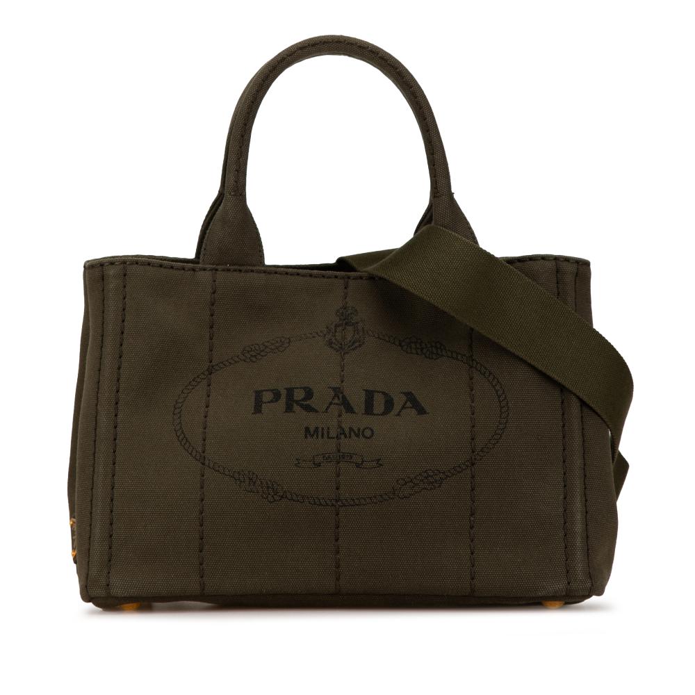 Prada AB Prada Brown Dark Khaki Canvas Fabric Small Canapa Logo Satchel India