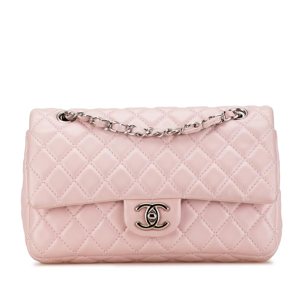 Chanel B Chanel Pink Light Pink Lambskin Leather Leather Medium Classic Lambskin Double Flap Italy