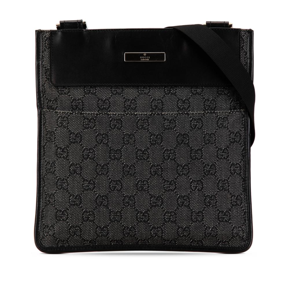 Gucci AB Gucci Gray with Black Canvas Fabric GG Crossbody Italy