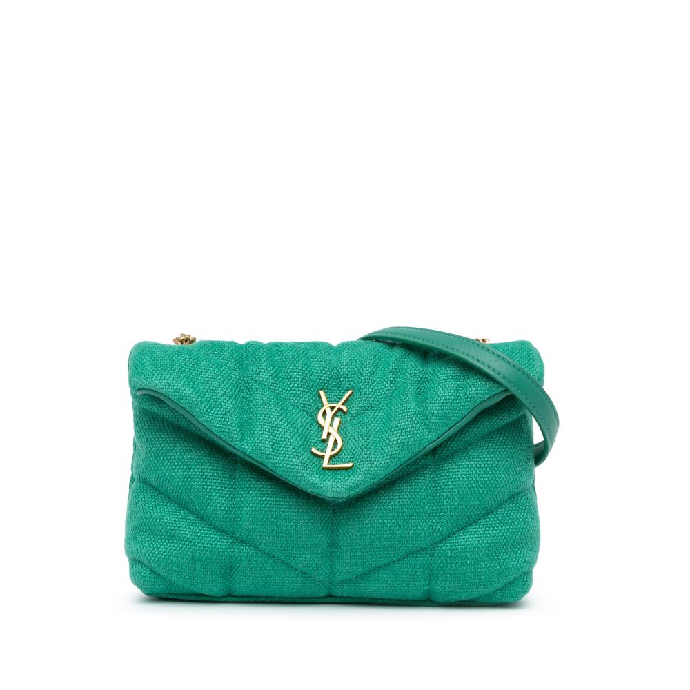 Saint Laurent AB Saint Laurent Green Canvas Fabric Toy Loulou Puffer Crossbody Italy