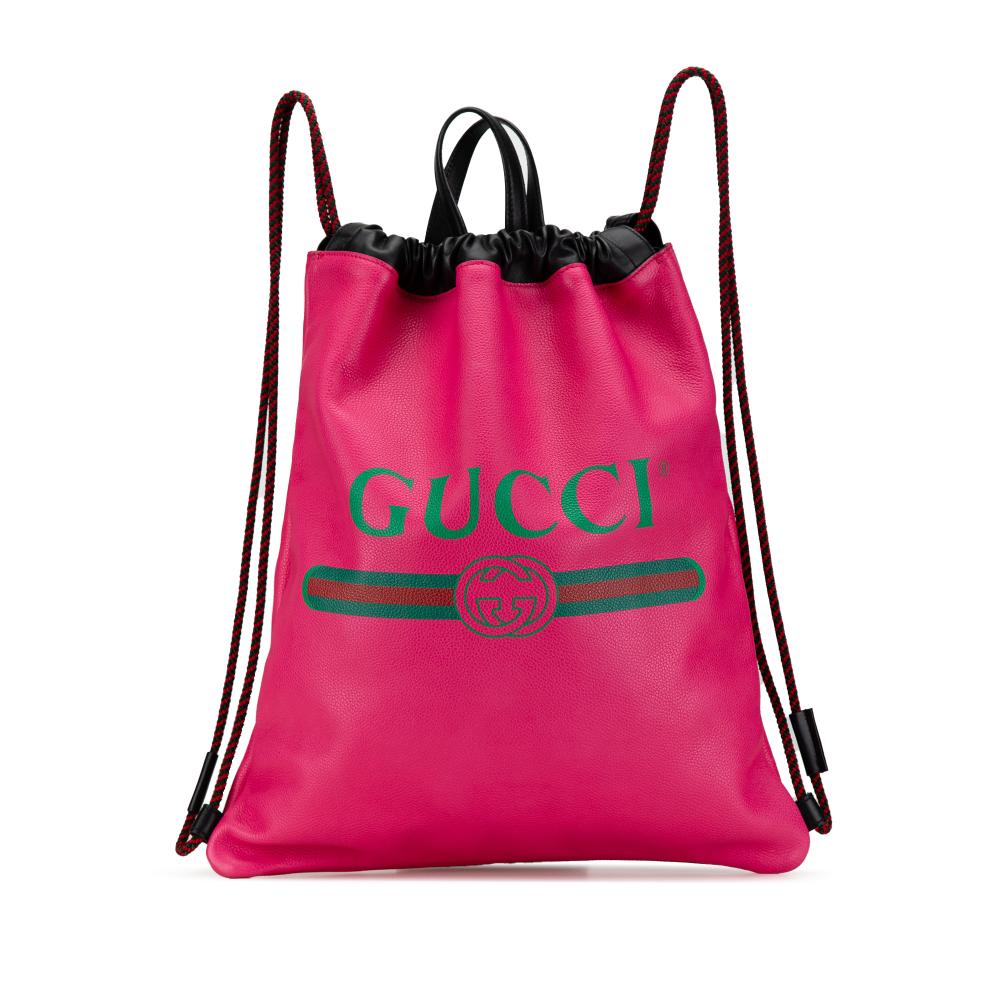 Gucci AB Gucci Pink Calf Leather Logo Drawstring Backpack Italy