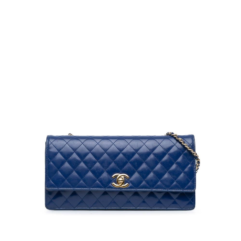 Chanel B Chanel Blue Patent Leather Leather CC Quilted Patent Long Flap France