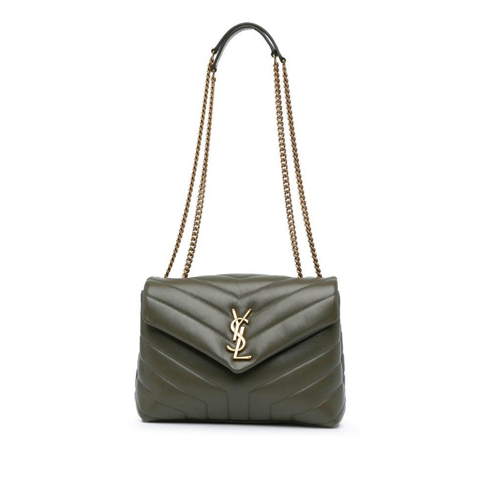 Saint Laurent AB Saint Laurent Green Olive Green Calf Leather Small Monogram Matelasse LouLou Shoulder Bag Italy