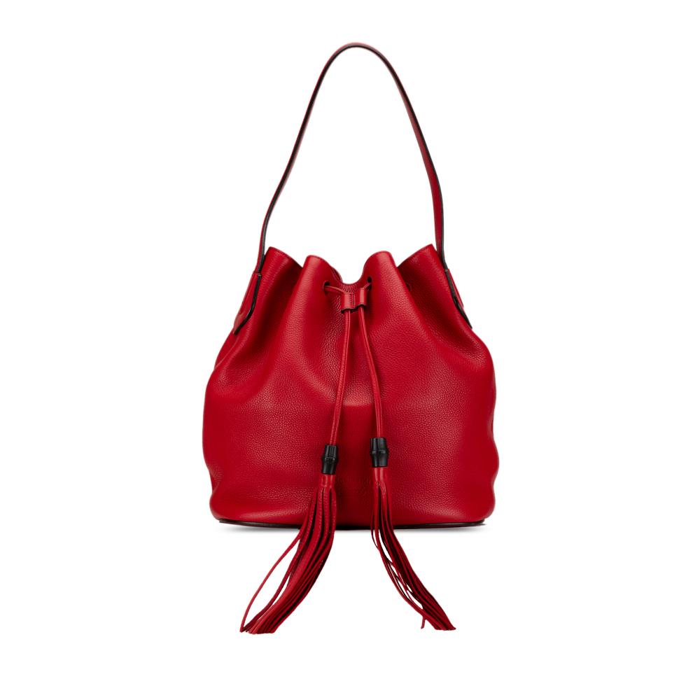 Gucci B Gucci Red Calf Leather Lady Tassel Bucket Bag Italy