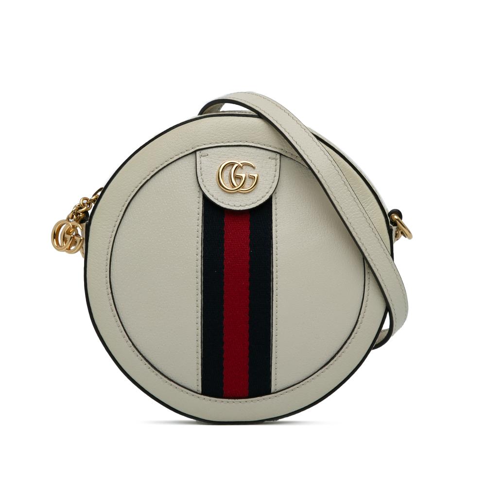 Gucci AB Gucci White Calf Leather Mini Round Ophidia Crossbody Bag Italy