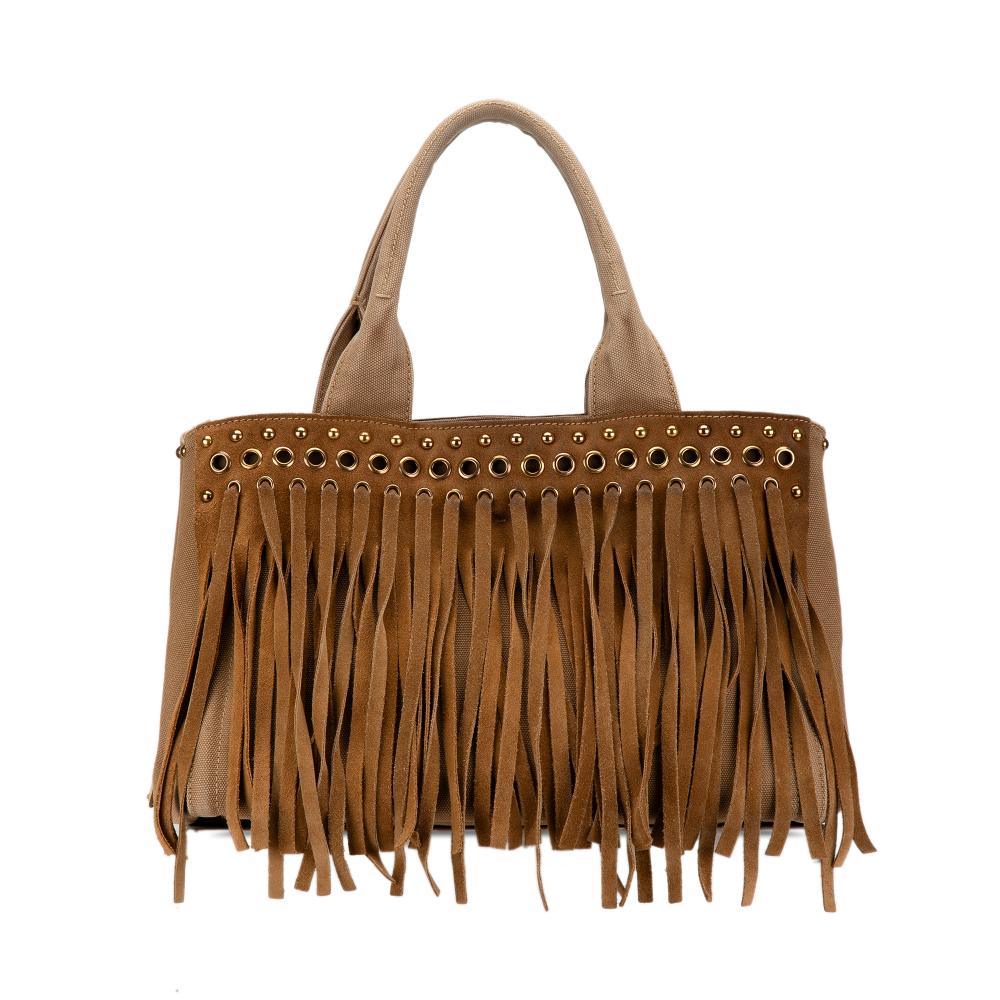 Prada B Prada Brown Camel Canvas Fabric Fringed Canapa Tote Turkey