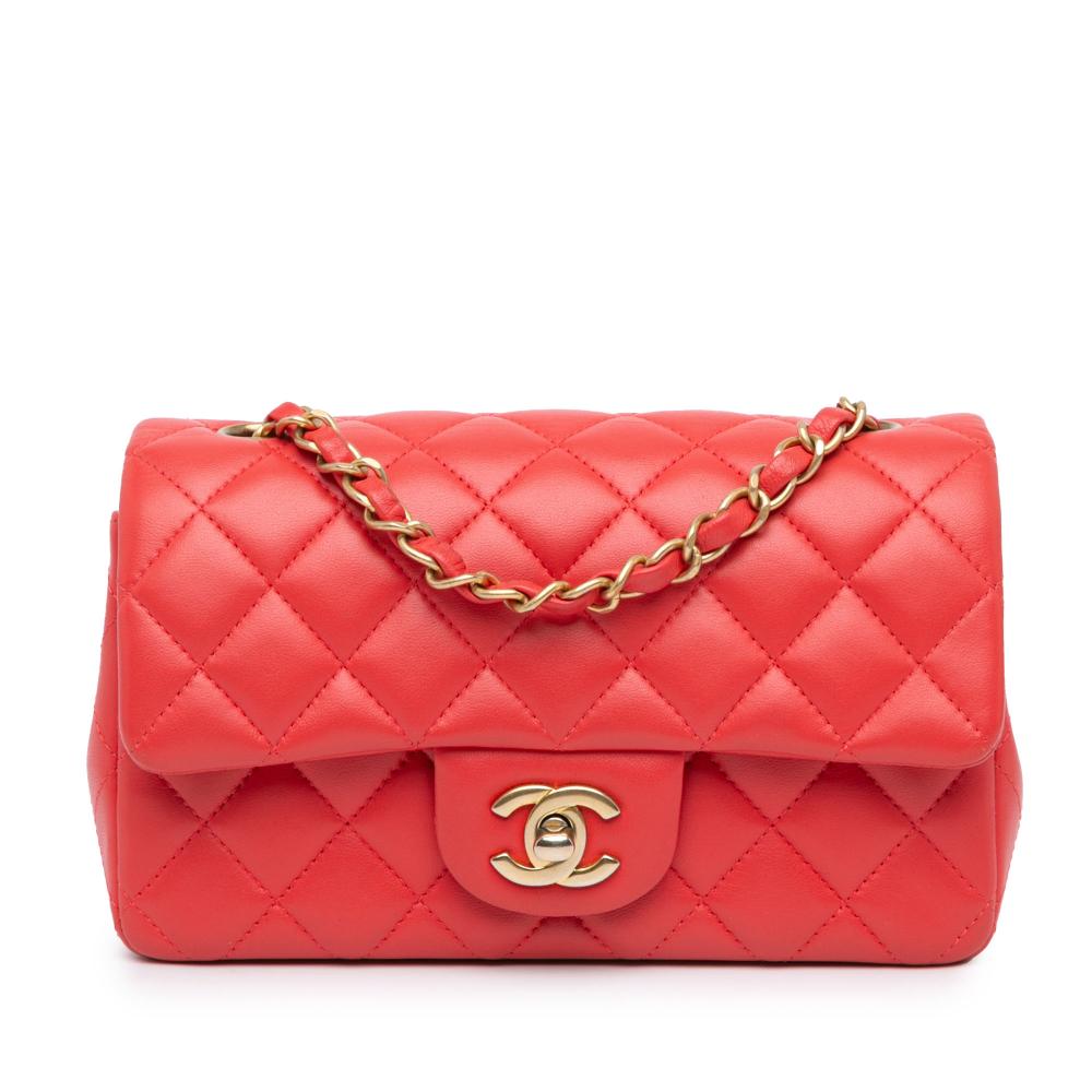 Chanel B Chanel Red Lambskin Leather Leather Mini Rectangular Classic Lambskin Single Flap France