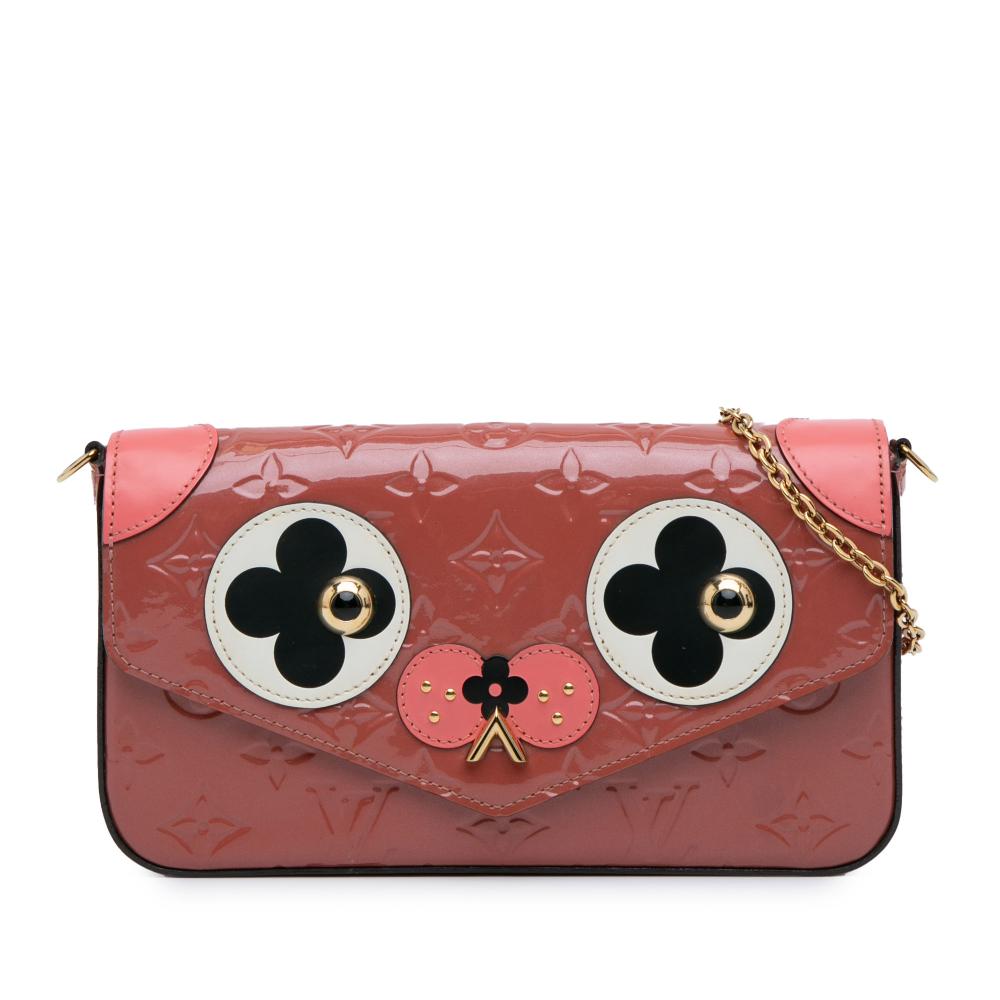 Louis Vuitton AB Louis Vuitton Pink Vernis Leather Leather Monogram Vernis Pochette Felicie Valentine Dog France