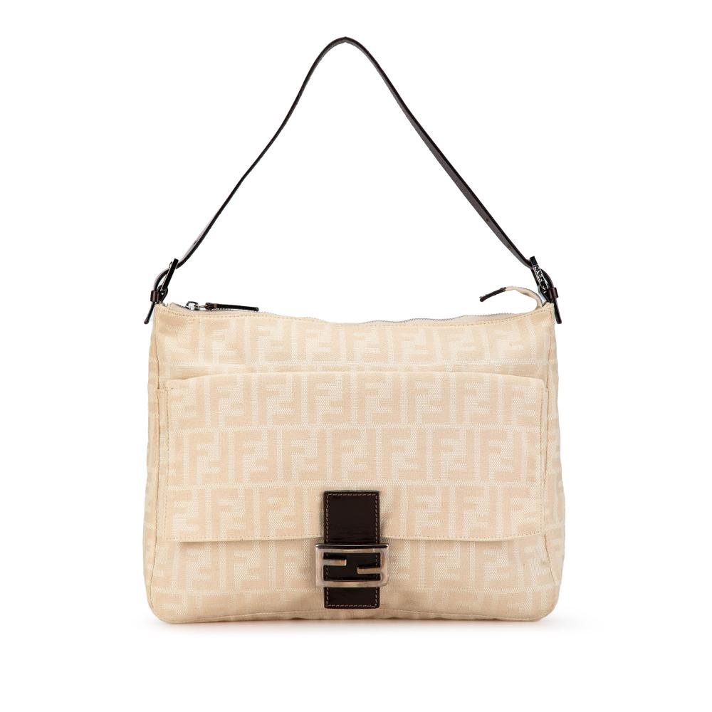 Fendi B Fendi Brown Light Beige Canvas Fabric Zucca Shoulder Bag Italy