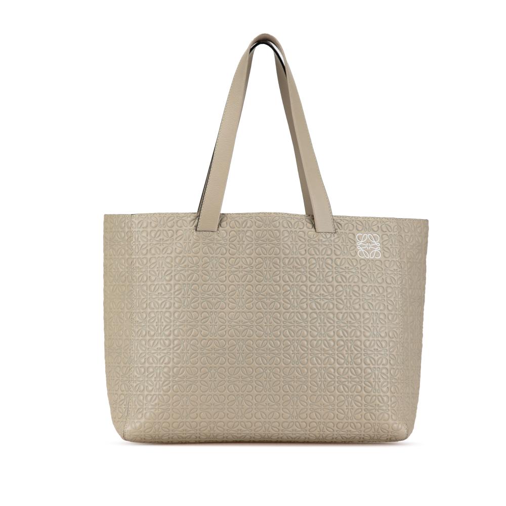 Loewe B LOEWE Brown Beige Calf Leather Embossed Anagram T Shopper Tote Spain