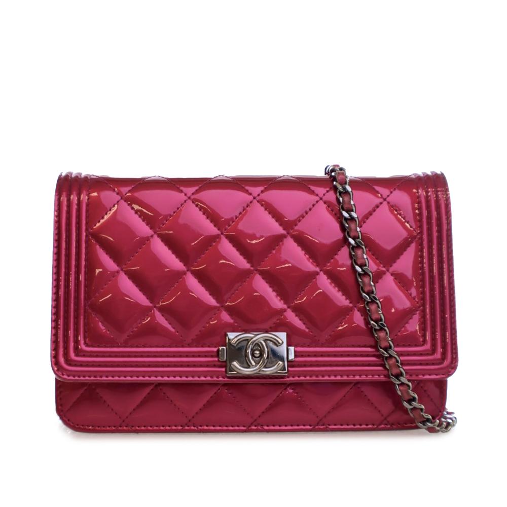 Chanel AB Chanel Pink Dark Pink Patent Leather Leather Patent Boy Wallet on Chain France