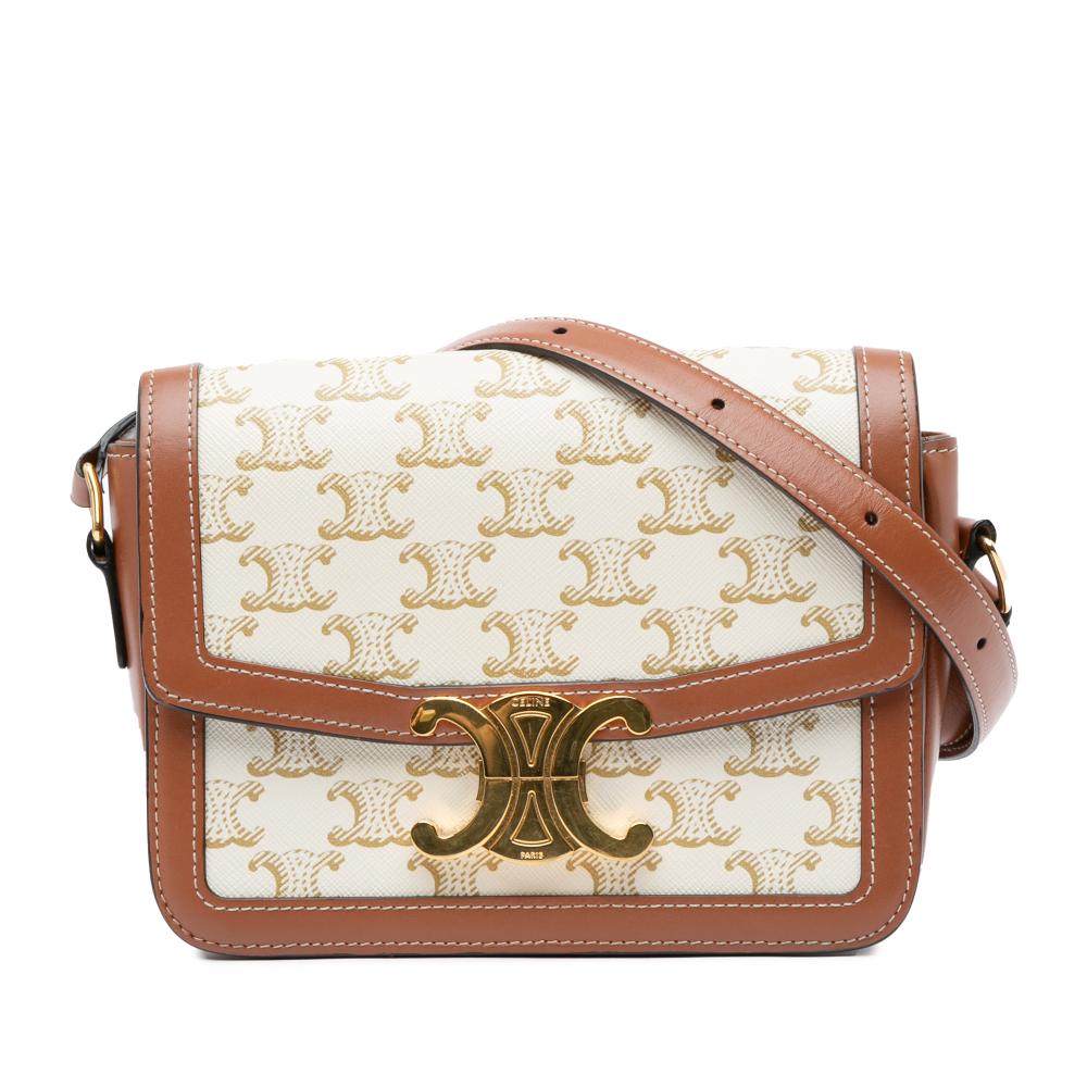 Celine AB Celine White with Brown Coated Canvas Fabric Teen Triomphe Crossbody Bag Italy